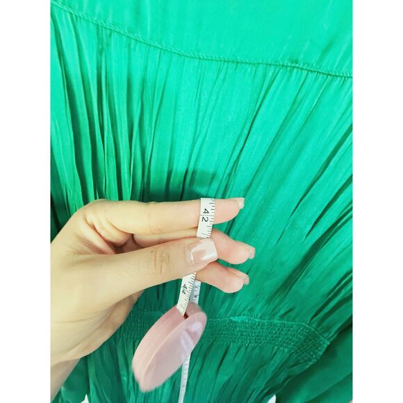 Estelle Emerald Green Shirred Long Sleeve Satin Pleated Dress 2X Holiday Event - Picture 9 of 10